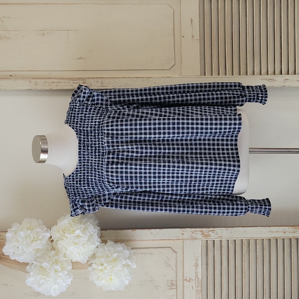 Loft longleeves ruffle detail plaid  women's size Large blouse